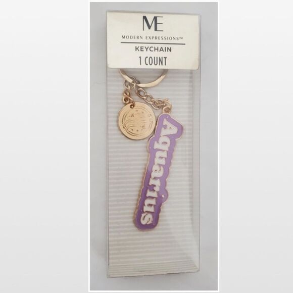 New Coffee Mug Orange & Keychain Purple Set Aquarius Zodiac Astrology NWT - Picture 3 of 16